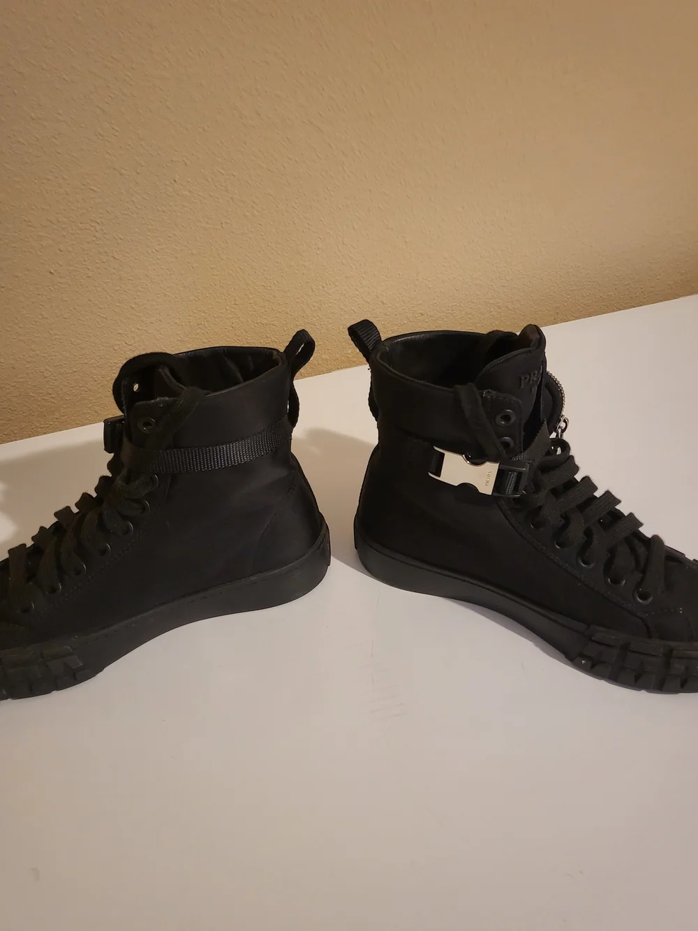 Prada Black High-Top Women's Sneakers with Ankle Buckle